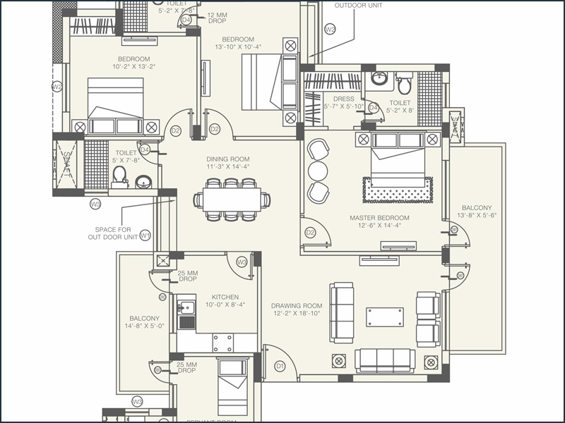 Ganga Kashi Residences Sector 89 Gurgaon Floor Plan 3 BHK plus Sq.Ft.